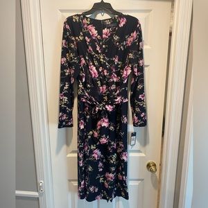 Rachel Roy Navy Blue Floral Faux Wrap Dress Size 2XL